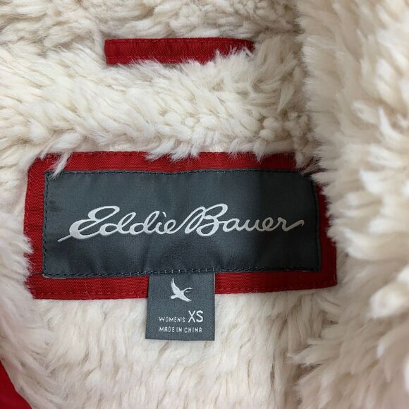Eddie Bauer Vest Women XS Extra Small Red Grey Faux Fur Lined Down Full Zip - Picture 9 of 15